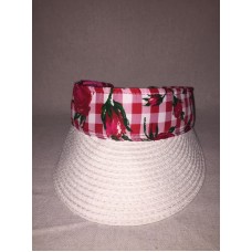 Betsey Johnson White Visor With Red Rose Print & Checkered Material Tie Back  eb-15993826